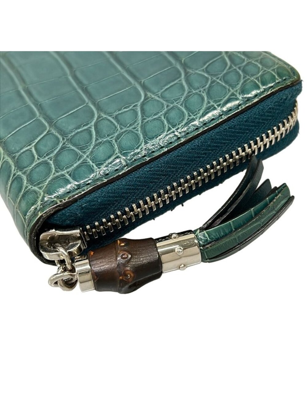 Gucci Wallet Bamboo Green Zip Around Leather - Picture 6 of 7